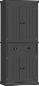 Armario Alto de Cozinha, 76,2 x 40,2 x 183 cm, Prateleiras Ajustáveis, Preto