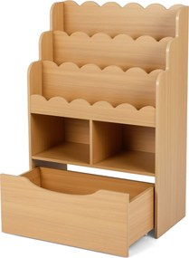 Estante Infantil para Brinquedos, 30 x 60 x 91 cm, Gaveta Removível com Rodas, Natural