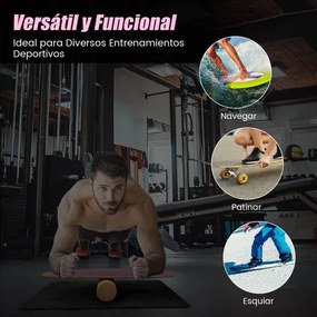 Painel de equilíbrio em madeira com rolo e manta para treino de skate, hóquei, snowboard e surf rosa