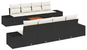 vidaXL Conjunto de Sofá para Jardim de 7 Peças com Almofadas Preto Rattan Polímero Acácia
