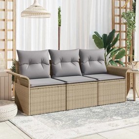 vidaXL Conjunto de sofá de jardim de 3 peças com almofadas em rattan sintético bege
