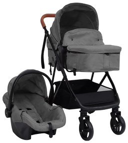 vidaXL Carrinho de bebé 3-em-1 aço cinzento-claro e preto
