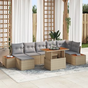 Conjunto de Sofás de Jardim vidaXL 8 Peças com Almofadas Bege Poliratt