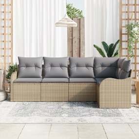 Conjunto de Sofás de Jardim vidaXL de 5 peças com Almofadas Bege em Vi