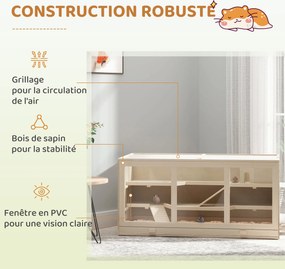 Gaiola para hamsters e gerbil, 2 níveis, teto abrível, janelas, casinha e 2 escadas, 115 x 57 x 55 cm, efeito de madeira natural