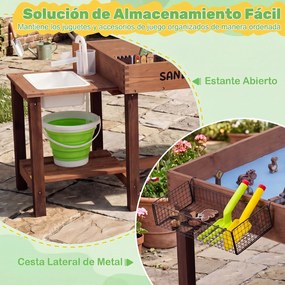 Mesa de Areia Infantil 2 em 1, 129 x 49 x 58 cm, Com Zona de Água, Castanho
