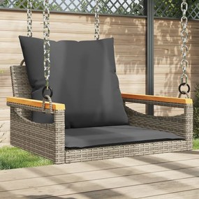 vidaXL Banco baloiço com almofadões 63x62x40 cm vime PE cinzento