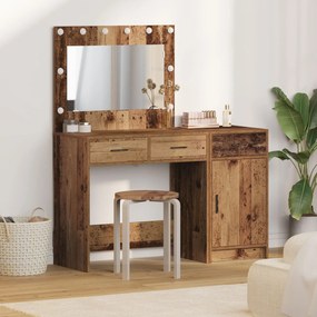 Conjunto de Mesa de Maquiagem de 2 Peças com LED em Madeira Antiga