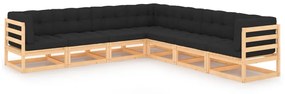 vidaXL 7 pcs conjunto lounge de jardim c/ almofadões pinho maciço