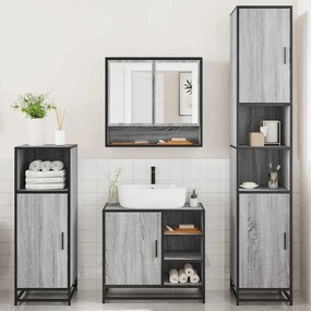 4 pcs Conjunto móveis casa de banho madeira proc. cinza sonoma