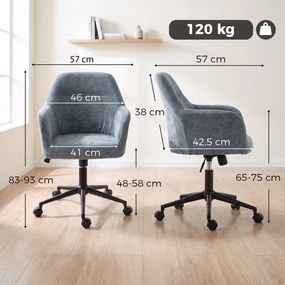 Cadeira de Escritório Ergonómica, 57 x 57 x 93 cm, Altura Regulável, Azul