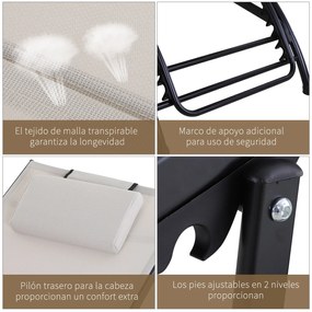Outsunny Espreguiçadeira de Jardim Reclinável com Encosto Ajustável de 5 Níveis Apoio para os Pés Regulável e Apoio para a Cabeça Removível para Terraço Balcão Exterior 66x152x81cm Bege