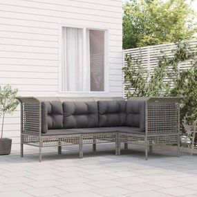 4 pcs conjunto lounge de jardim c/ almofadões vime PE cinzento