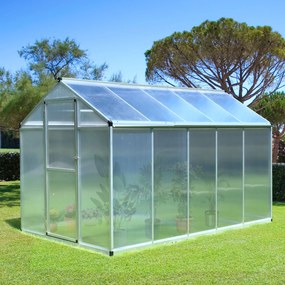 Estufa de jardim 3 x 2 m em alumínio e policarbonato, 5,5 m², com fundação, claraboia e porta com trinco cinzento, transparente