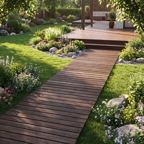 Caminho de jardim em madeira de abeto, enrolável, 367 x 55 x 15 cm, superfície antiderrapante para quintal, terraço e ambientes cor castanho