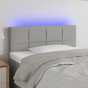 Cabeceira de cama c/ luzes LED tecido 90x5x78/88 cm cinza-claro