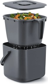 Cubo de compostagem à prova de odores com tampa e pega, 4 L, 24 x 20 x 19,5 cm, cinzento