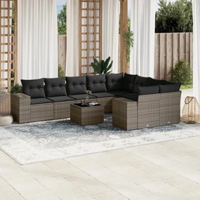 vidaXL 10 pcs conjunto sofás de jardim c/ almofadões vime PE cinzento