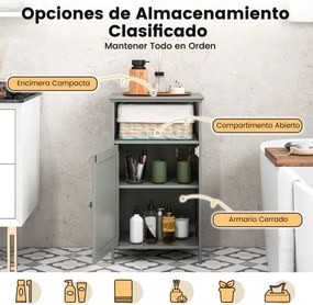 Armário para casa de banho Multifuncional em Madeira com Porta e Prateleira Ajustável 40 x 30 x 70 cm Cinza