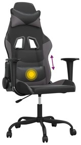 Cadeira gaming massagens couro artificial preto e cinzento