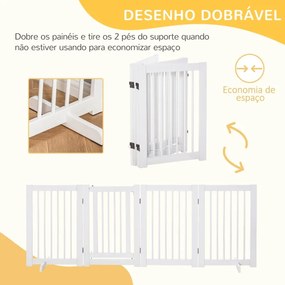 Barreira de Segurança para Cães 204x36x75 cm em Madeira Dobrável para Escadas e Portas para Cães Pequenos e Médios de 4 Painéis Branco