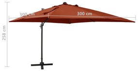 Guarda-sol jardim cantilever c/ poste/luzes LED 300cm terracota