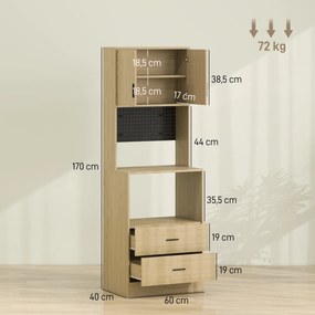 Armário para Micro-ondas, 60 x 40 x 170 cm, 2 Gavetas e 2 Portas, Natural