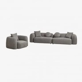 Conjunto De Sala Com Sofá Modular De 2 Peças E Poltrona Em Chenille Coco Pano De Chenille Grosso Cinzento Granito - Sklum