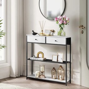 Mesa consola estreita com duas gavetas em tecido 24 x 76 x 80 cm Branco + Preto