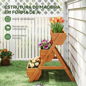 Floreira de Madeira de 3 Níveis Floreira Elevada de Exterior com Orifícios de Drenagem 65x75x76 cm Castanho
