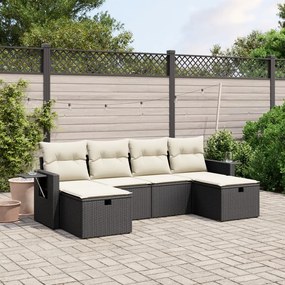 6 pcs conjunto sofás de jardim c/ almofadões vime PE preto