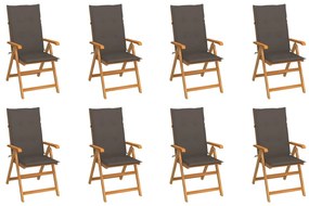 vidaXL Cadeiras de jardim reclináveis c/ almofadões 8 pcs teca maciça