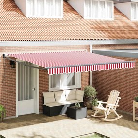 vidaXL Toldo Retrátil Manual Listrado Vermelho e Branco 400x300 cm