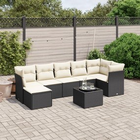 vidaXL 8 pcs conjunto sofás de jardim com almofadões vime PE preto