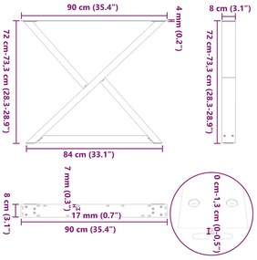 Mesa de jantar pernas 2pcs 90x(72-73,3)cm aço branco