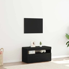 vidaXL Estante para TV com Luzes LED em Madeira de Carvalho Preto 75x35x40 cm em Madeira Revestida