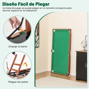 Conjunto de mesa de bilhar dobrável portátil com pernas dobráveis Niveladores de pés ajustáveis Cantos protegidos a couro 2 bolas de giz