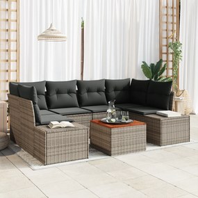 vidaXL Conjunto de Sofá de Jardim 7 Peças com Almofadas Cinza Rattan de Polietileno Acácia