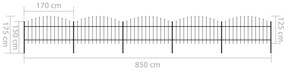 Cerca de jardim com topo em lanças (1-1,25)x8,5 m aço preto