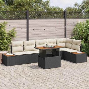 Conjunto de Sofás de Jardim vidaXL de 7 Peças com Almofadas Preto Rattan PE