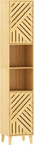HOMCOM Coluna de Casa de Banho Estreita Armário de Casa de Banho Alto com Portas e Pés de Bambu 32x30x170 cm Madeira | Aosom Portugal