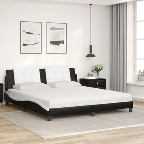 Cama com colchão 180x200 cm couro artificial preto e branco