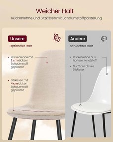 Conjunto de 4 cadeiras de sala de jantar em tecido 55 x 43,5 x 85,5 cm branco creme