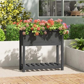 vidaXL Vaso/floreira com prateleira 82,5x34,5x81 cm pinho maciço cinza