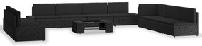 10 pcs conjunto lounge para jardim vime PE preto