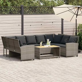 vidaXL Sofá de jardim com almofadões vime PE cinzento