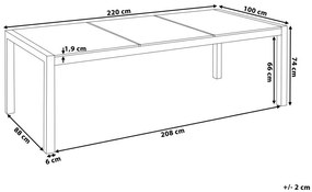 Mesa de refeições em inox e painéis de granito preto flameado 220 x 100 cm GROSSETO Beliani