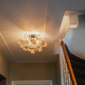 Candeeiro de teto design preto com vidro âmbar 4-luzes - Uvas