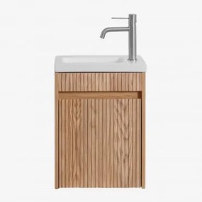 Conjunto De Móvel De Casa De Banho Madeira Com Lavatório Integrado Narek Castanho Fresno & Sem Espelho & Cromado ↑20 Cm - Sklum