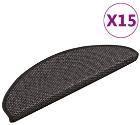Tapetes escada adesivos aspeto sisal 15pcs 65x21x4 cm antracite